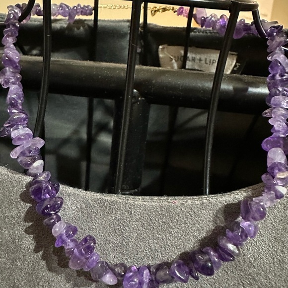 Amethyst Chips Beaded Necklace with Gold Tone Hardware - Picture 14 of 14